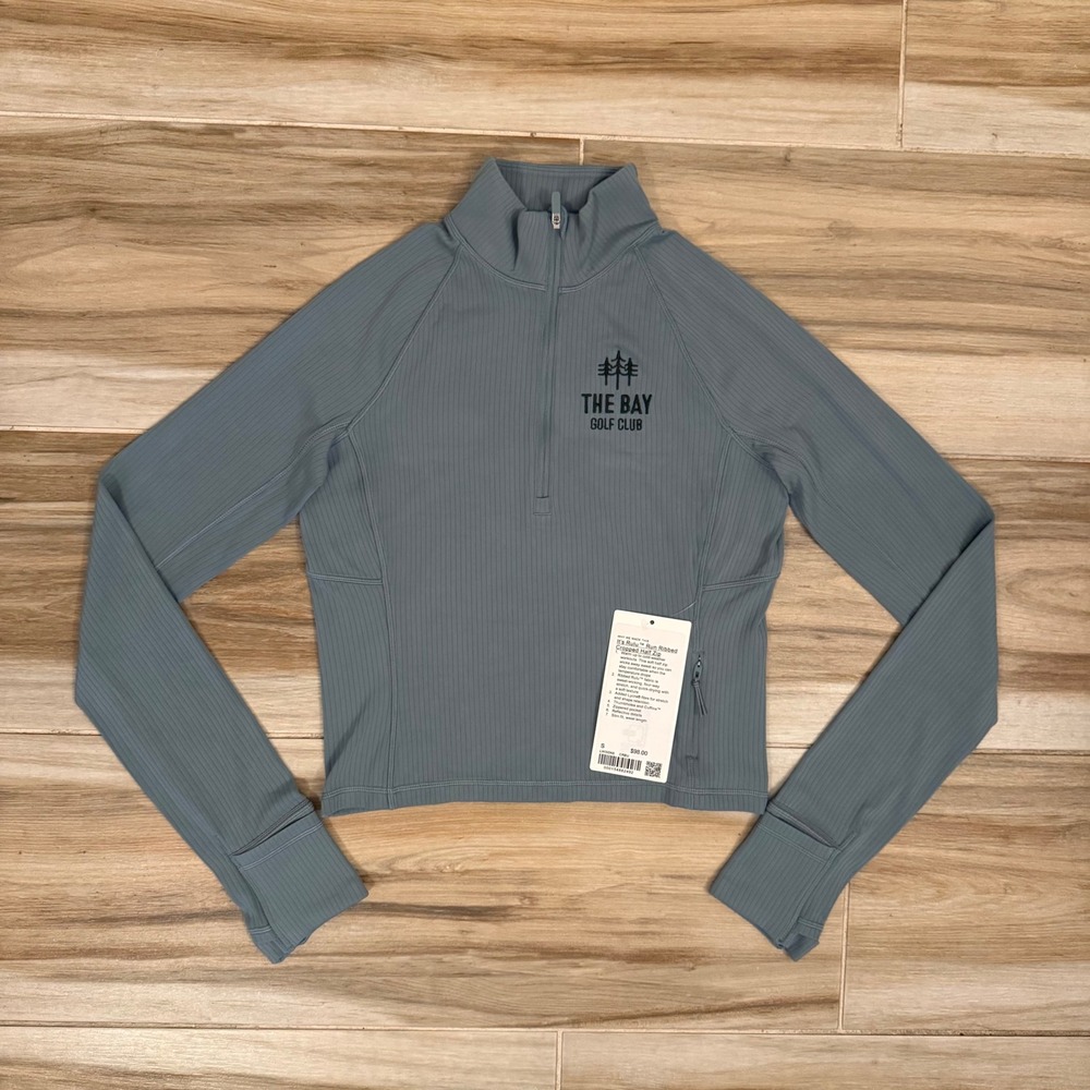 Lululemon Its Rulu Run Ribbed Cropped Half Zip Blue The Bay Golf Club Small NWT